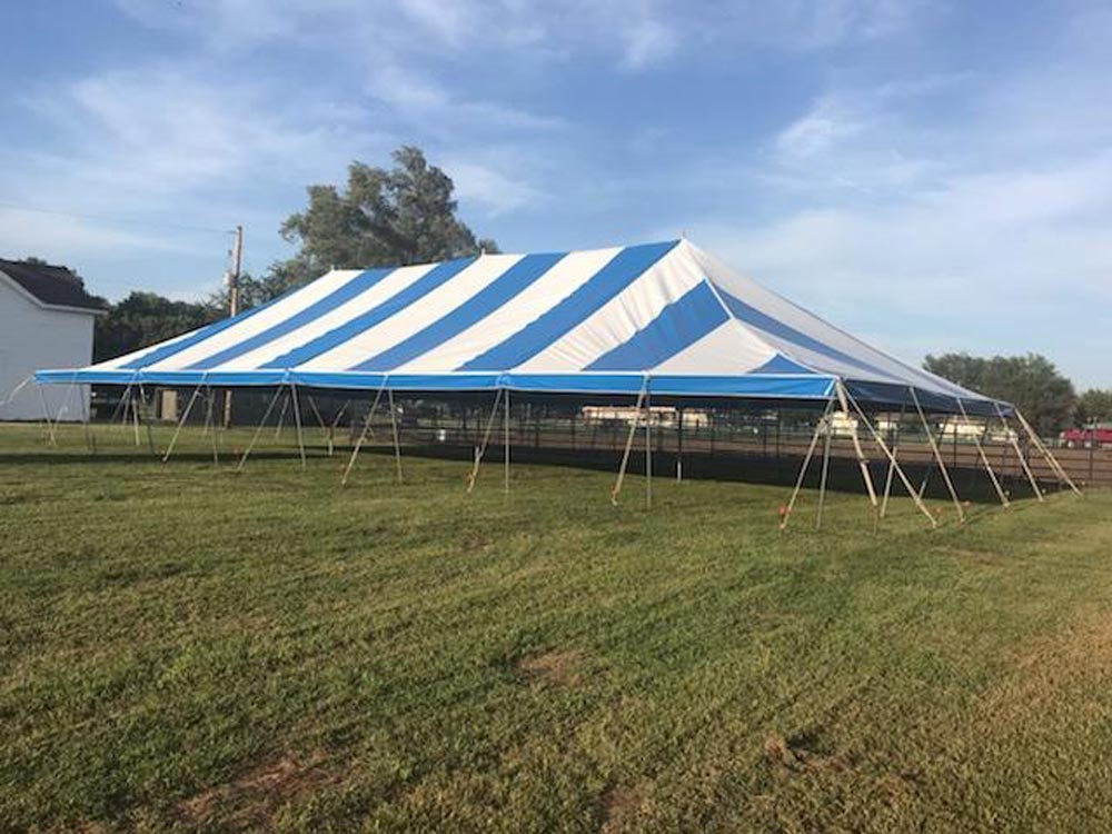 Large blue rental tent in Junction City, KS
