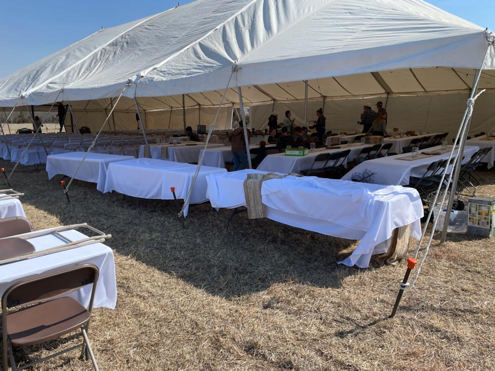 Large blue rental tent in Wakefield, KS